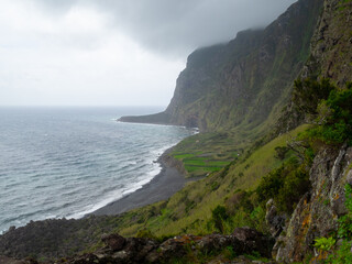 Fototapeta na wymiar Trekking path to Fajã de Lopo Vaz in Flores Island, Azores