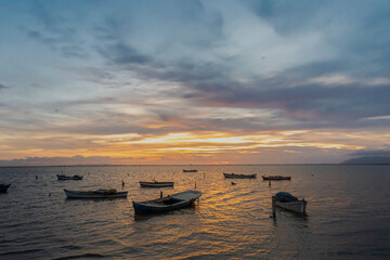 A fishing shelter in the Izmir region in the Aegean Sea, where fishermen use and repair their nets. Since the beach has shallow waters, it is preferred as a fishing shelter.