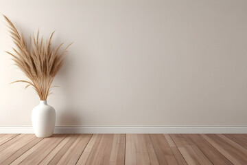 empty room interior wall mockup with wood floor