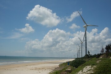 A wind power plant by the sea
