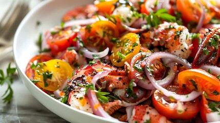 Italian aragosta alla catalana cold lobster salad with tomatoes, onions, and citrus vinaigrette