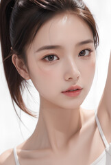 Naklejka premium Gorgeous Asian Young Female Model - Fashion or Cosmetics Model - Surreal Beauty with Perfect Fine Features - Beautiful Smooth Hair