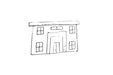 wide house black outline, drawing, 