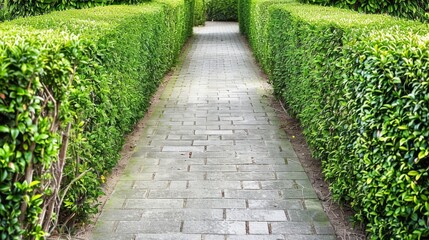Welcoming Garden Path with Tidy Hedges on Each Side AI Generated.