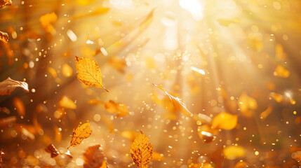 Rays of the sun, leaf fall autumn background landscape.