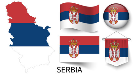 The various patterns of the Serbia national flags and the map of Serbia's borders
