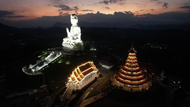 Aerial view of Wat Huay Pla Kang: Goddess of Mercy, in Chiang Rai, Thailand