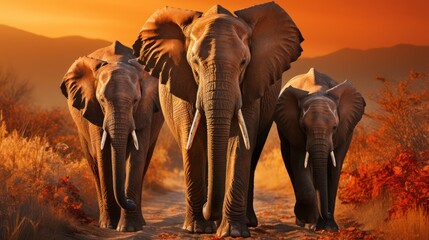 African elephants together in the nature photo UHD WALLPAPER