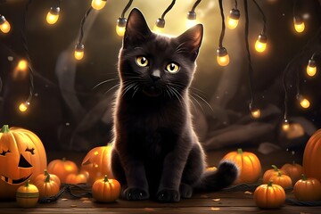 cat with pumpkin