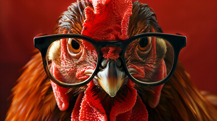 Rooster with glasses.