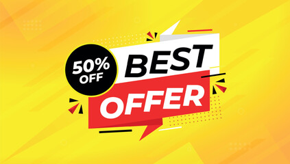 Naklejka premium Best Offer Discount banner. Offer sale banner vector template. Sale label and discounts background, Discount Promotion marketing poster design for web and Social. Vector Illustration.