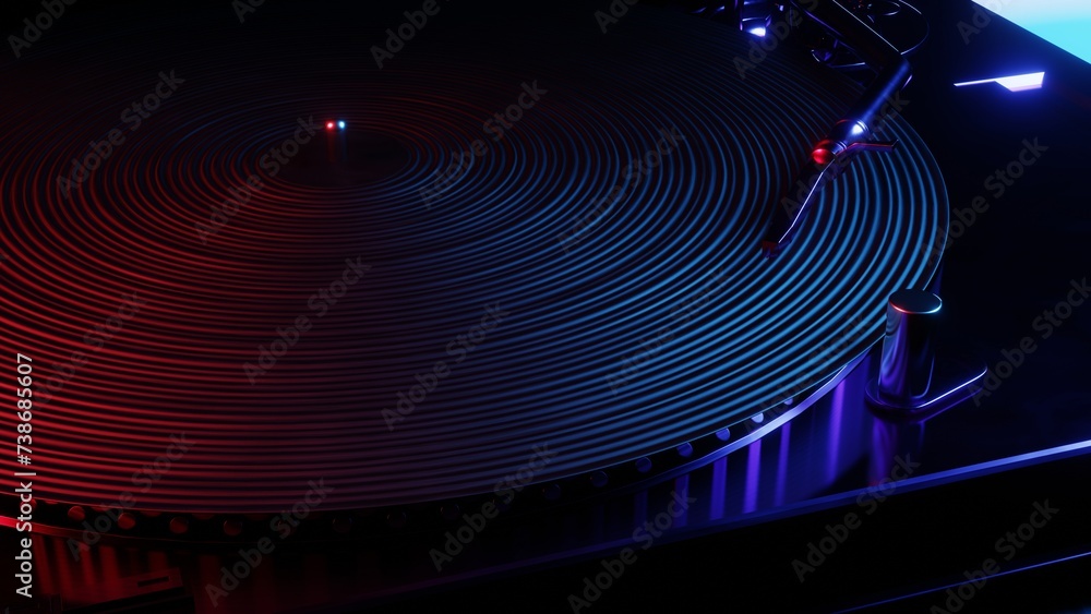Poster this 3d illustration showcases a vinyl record player with vibrant colors, adding a modern and colorf
