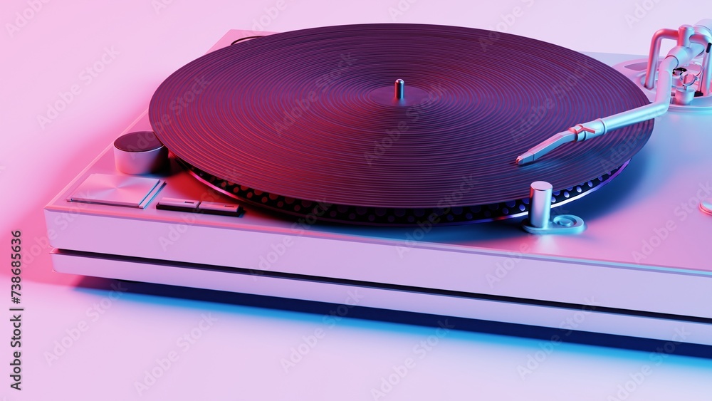 Aufkleber This 3D illustration showcases a vinyl record player with vibrant colors, adding a modern and colorful twist to a classic music player.