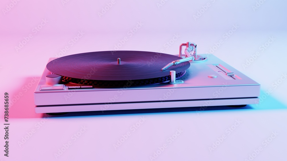 Aufkleber This 3D illustration showcases a vinyl record player with vibrant colors, adding a modern and colorful twist to a classic music player.