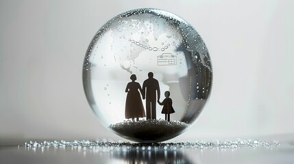 Silhouette of Family Inside Water Globe with Bubbles