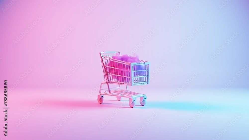 Poster this illustration features a shopping cart adorned with a fluffy cloud, set against a pristine white