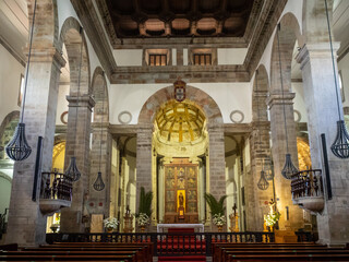 Fototapeta na wymiar Main nave of Angra do Heroismo Sé Cathedral, Terceira Island