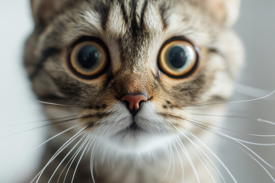 Funny cats funny and curious kitten posing for photo with surprised face pet cat