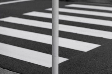 横断歩道と標識の柱の白い線