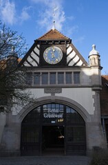 Grunewald, Germany - Feb 1, 2024: Track 17 at the Grunewald station was one of the three stations where a total of 55,000 Berlin Jews were deported during WW2. Sunny winter day. Selective focus