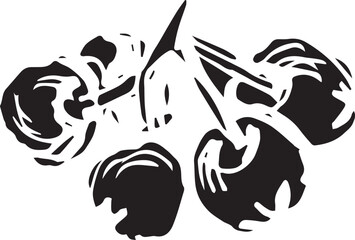 Rowan in hand drawn style on black background. Vintage line art closeup.