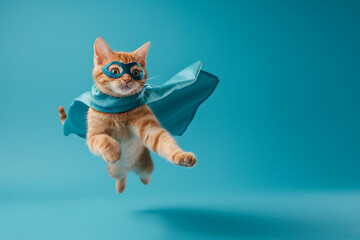 Funny cat superhero cat wearing cape and mask to save the world pet