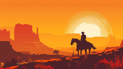 Silhouette image of a cowboy riding a horse.