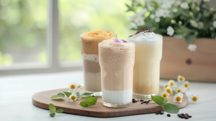 Various types of lactose-free milks in glasses