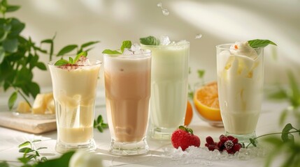Obraz na płótnie Canvas Various types of lactose-free milks in glasses