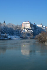 Ozalj castle above river Kupa in winter
