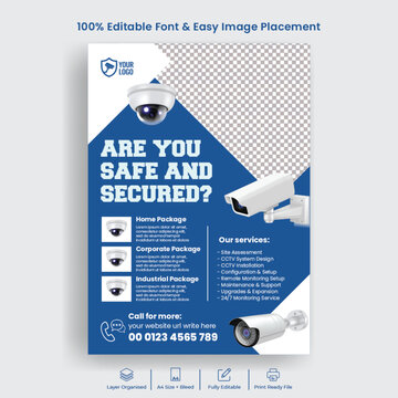 Editable Print Ready Flyer Or Poster Template For Security Camera Installation And Realtime Security System Protection Leaflet Brochure Cover Design