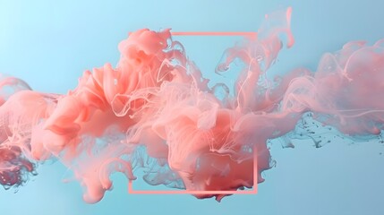 Abstract pastel coral pink color paint with pastel blue background. Fluid creative concept composition with copy space. Minimal natural luxury.