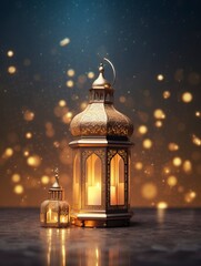 Ramadan Lantern decoration background 3d rendering . copy space - generative ai