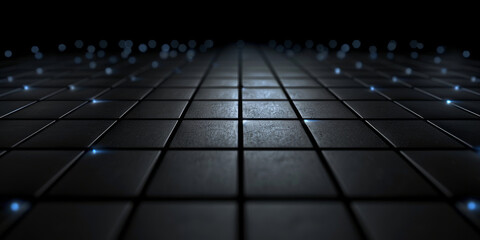 dark background with light reflected  on a black floor, Futuristic empty night scene. Empty street scene background with abstract spotlights light,  Rays through  wet asphalt with reflection