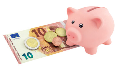 12,41 Euro Mindestlohn in Deutschland mit Sparschwein Hintergrund transparent PNG cut out
