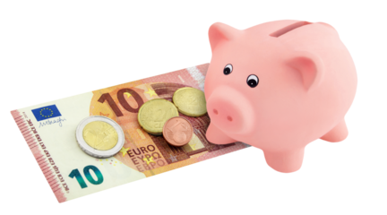 12,41 Euro Mindestlohn in Deutschland mit Sparschwein Hintergrund transparent PNG cut out