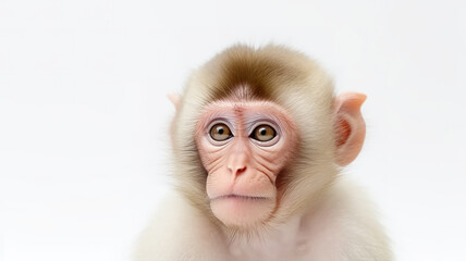 An isolated Japanese macaque monkey against a stark white background