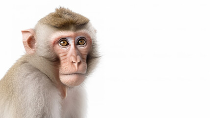 An isolated Japanese macaque monkey against a stark white background