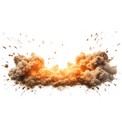 Fototapeta na wymiar War realistic explode effect in the air fire flames smoke dust burst energy impact.