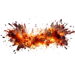 War realistic explode effect in the air fire flames smoke dust burst energy impact.
