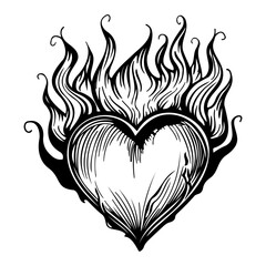 Heart tattoo design flames and fire, heart and love symbols