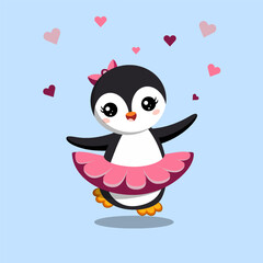 cute little ballerina penguin in a skirt and with a bow