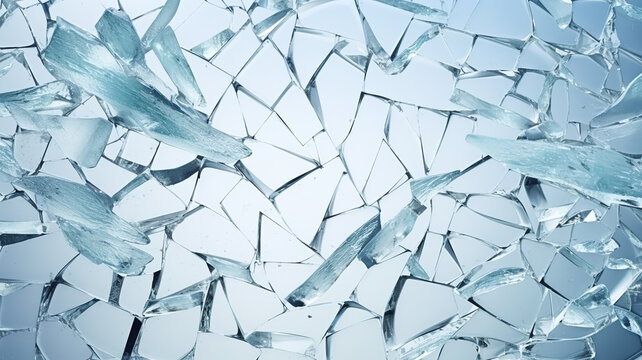isolated background of broken glass textures on a white background