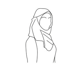 Muslim  hijab girl line art drawing continues line vector illustration