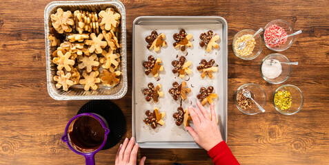 Snowflake-Shaped Sugar Cookies, Chocolate-Dipped, Pecan Crushed Nuts, Holiday Baking