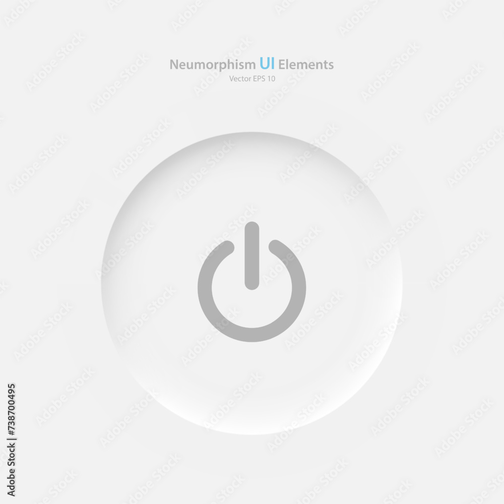 Poster round power button on a white background. user interface elements in the style of neumorphism, ux. v