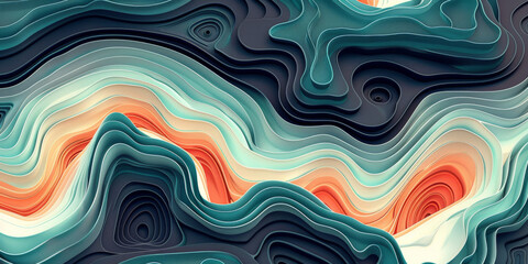 Obraz premium abstract green background with waves, green yellow beige blue paper cut art,green abstract background with wavy lines. for nature-themed designs,Topography papercut texture background