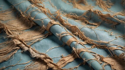 Frayed fabric background with fraying edges, wrinkles, and stains, adding a touch of vintage texture and charm, ultra-realistic, detailed. generative AI