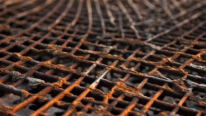 Distressed metal grating with rust and dents, casting dramatic shadows and textures, adding depth to any composition, ultra-realistic, detailed. generative AI - obrazy, fototapety, plakaty