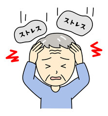 ストレスで頭をかかえる辛そうなおじいさん